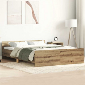Bed Frame Artisan Oak Engineered wood, Solid pine Doubl...