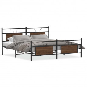 Bed Frame Brown Oak Steel Double bed Bed Frame Rectangu...
