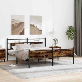 Bed Frame Smoked Oak Steel, Engineered Wood Super King ...
