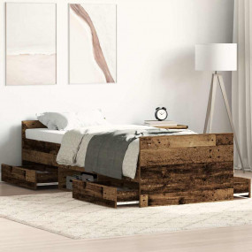 Bed Frame Old Wood Engineered Wood, Solid Pinewood Sing...