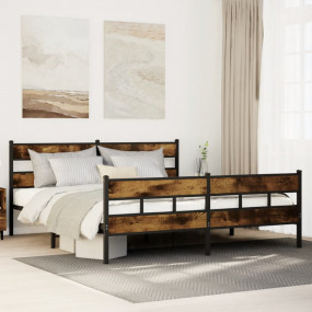 Bed Frame Smoked Oak Steel, Engineered Wood 80 x 80 in ...