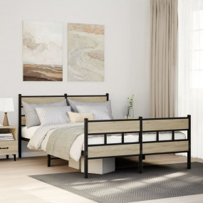 Bed Frame Sonoma oak Steel, engineered wood King Modern