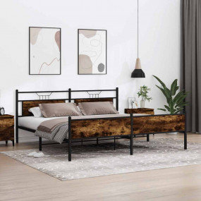 Bed Frame Smoked oak Steel, engineered wood Double Bed ...