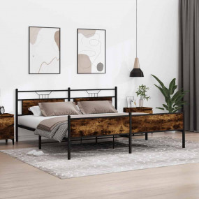 Bed Frame Smoked Oak Steel, Engineered wood 78.7x78.7 i...