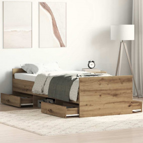 Bed Frame Artisan oak Engineered wood, solid pinewood, ...