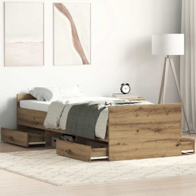 Bed Frame Artisan Oak Engineered Wood, Solid Pinewood T...