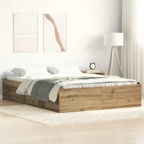 Bed Frame Artisan Oak Engineered Wood, Solid Pinewood, ...