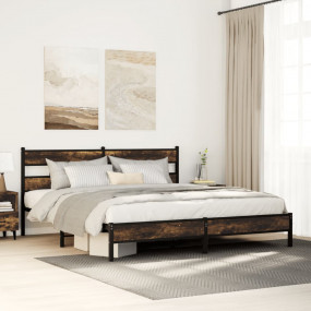 Bed Frame Smoked Oak Steel, Engineered Wood Double Bed ...