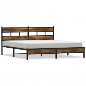 Bed Frame Smoked Oak Steel, Engineered Wood Full Bed Fr...