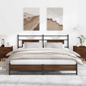 Bed Frame Brown Oak Steel Double Stylish Furniture