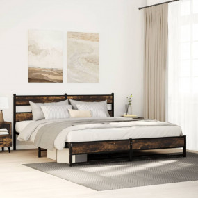 Bed Frame Smoked Oak Steel, Engineered Wood Full Bed Fr...