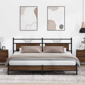 Bed Frame Brown Oak Steel, Engineered Wood 76 x 80 in B...
