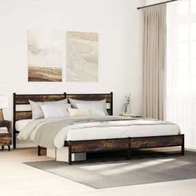 Bed Frame Smoked Oak Steel Double Bed Frame Rectangular