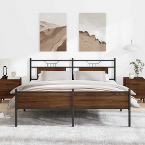 Bed Frame Brown Oak Steel, Engineered Wood Double Bed F...