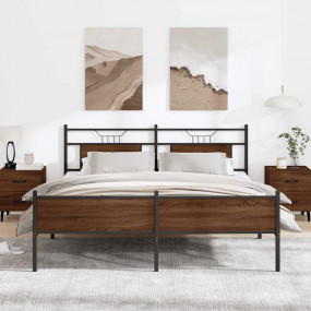 Bed Frame Brown Oak Steel, Engineered Wood Super King B...
