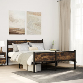 Bed Frame Smoked Oak Steel Full Bed Frame Rectangular M...
