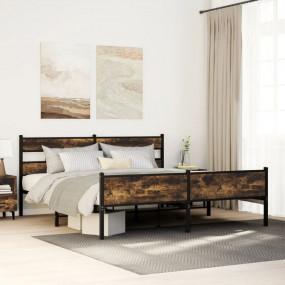 Bed Frame Smoked Oak Steel, Engineered Wood Double Bed ...