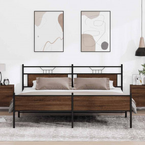 Bed Frame Brown Oak Steel, engineered wood Double Bed F...