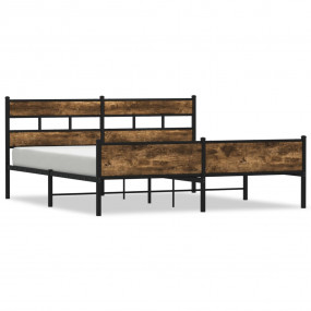Bed Frame Smoked Oak Steel, Engineered Wood 76.0 x 80.0...