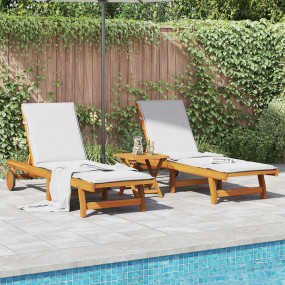 Sun Lounger Set of 2 Acacia Wood Solid Acacia Wood Stan...