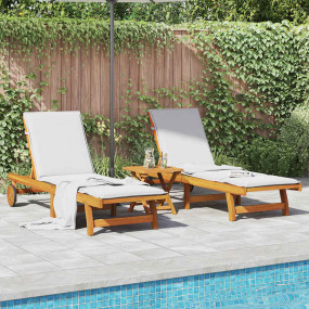 Sun Lounger Set of 3 Acacia Wood Brown Solid Acacia Woo...