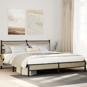 Bed Frame Sonoma oak Steel Double Bed Frame Rectangular