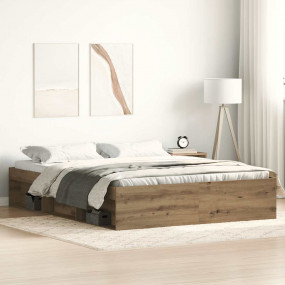 Bed Frame Artisan Oak Engineered Wood, Solid Pine Wood,...