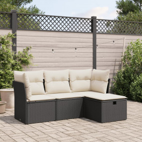 Garden Sofa Set Black and cream PE rattan, powder-coate...