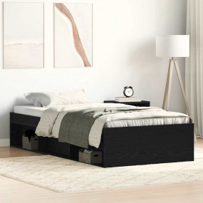 Bed Frame Black oak Engineered wood, solid pinewood Twi...