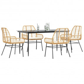 Garden Dining Set Brown, Black, Cream White