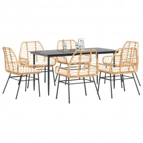 Garden Dining Set Brown Poly Rattan 7 Piece Set Removab...