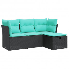 Garden Sofa Set Black sofa with blue cushions