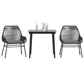 Garden Dining Set Black PE rattan 2-seater Removable Co...
