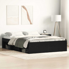 Bed Frame Black oak Engineered wood, solid pinewood, pl...