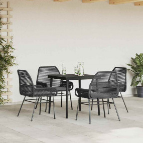 Garden Dining Set Black Poly Rattan Medium Removable Co...