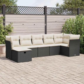 Garden Sofa Set Black PE rattan, powder-coated steel, p...
