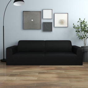 Couch Slipcover Black Polyester Jersey Fits 3-Seater So...