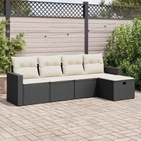 Garden Sofa Set Black, Cream White PE Rattan Large