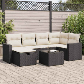 Garden Sofa Set Black PE Rattan 7 Piece Modular Garden ...