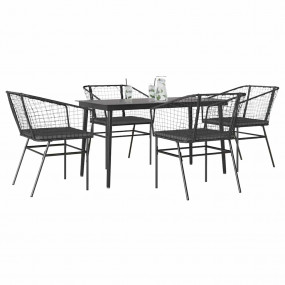 Garden Dining Set Black Poly Rattan Medium Removable Co...