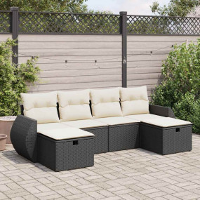Garden Sofa Set Black PE rattan, powder-coated steel, p...