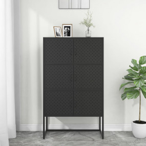 Highboard Black Steel Medium Highboard Cabinet Rectangu...