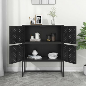 Highboard Black Steel 31.5 x 13.8 x 39.4 in Levelers Hi...