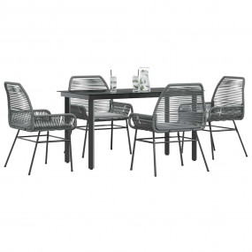 Garden Dining Set Grey PE Rattan 4-Seater UV-Resistant ...