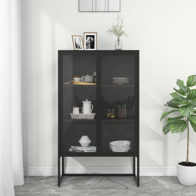 Highboard Black Steel, Tempered Glass 31.5x13.8x53.1 in