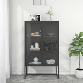 Highboard Anthracite Steel, Tempered Glass Large Highbo...