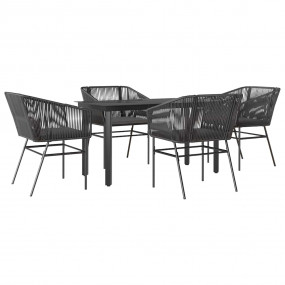 Garden Dining Set Black Poly Rattan 5 Piece