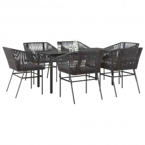 Garden Dining Set Black Poly Rattan 6-Seater