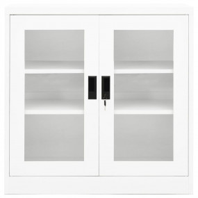 Office Cabinet White Steel, Tempered Glass Large