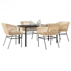 Garden Dining Set Table: Black, Chair: Brown, Cushion: ...